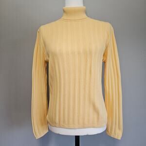 Vtg Talbots Petites Sweater Size Medium Butter Yellow Turtleneck Ribbed Knit Y2K